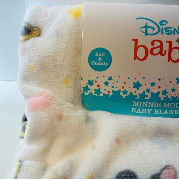 Disney Baby Soft & Cuddly Minnie Mouse 30" x 40" White Baby Blanket - Picture 5 of 10